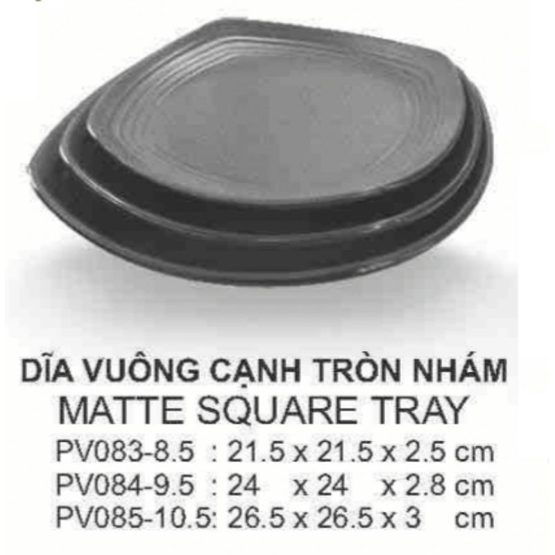 1 ĐĨA VUÔNG CẠNH TRÒN ĐEN NHÁM + NÂU CAFE THÁI LAN SUPERWARE