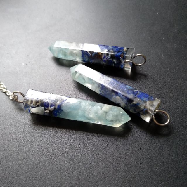 1 vòng cổ Mạ Bạc Mặt Đá Lapis Lazuli Aquamarine Màu Xanh Dương Cho Nam Nữ