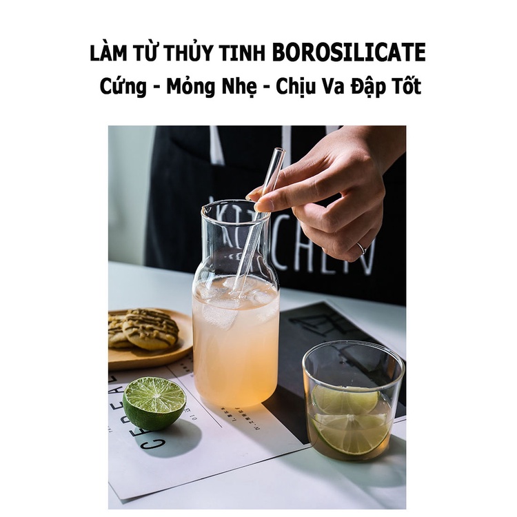 Bình Và Cốc Nước Thủy Tinh Borosilicate Cho Một Người, Phong Cách Bắc Âu; Đựng Trà Sữa, Nước Trái Cây, Uống Nóng Lạnh