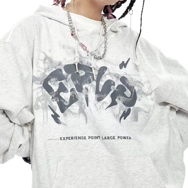 【ZHELIHANGFEI】Áo Hoodie Tay Dài Form Rộng Họa Tiết In Theo Phong Cách Preppy Dễ Phối Đồ