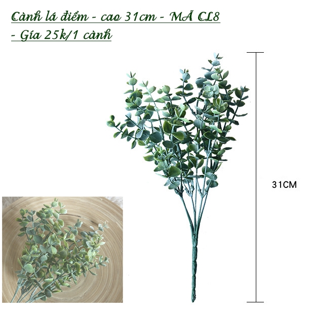 Cành Khuynh diệp lá NHỎ - cành thấp cao 31cm - hoa giả nhân tạo - MÃ CL8