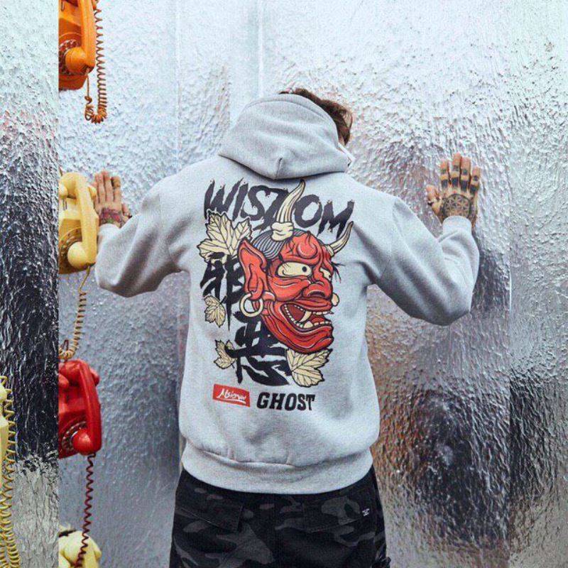 [Nhập WACB22 - giảm 35K đơn 120K] Áo Hoodie Tay Dài In Hình Quỷ Phong Cách Trung Hoa Size M-3xl