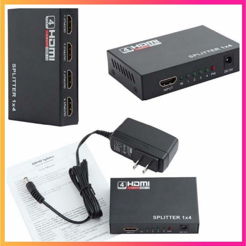 Bộ chia (HUB) HDMI 1 ra 2, 1 ra 4 và 1 ra 8, vỏ bằng sắt, có đèn báo Tín hiệu & Nguồn 5V 2A
