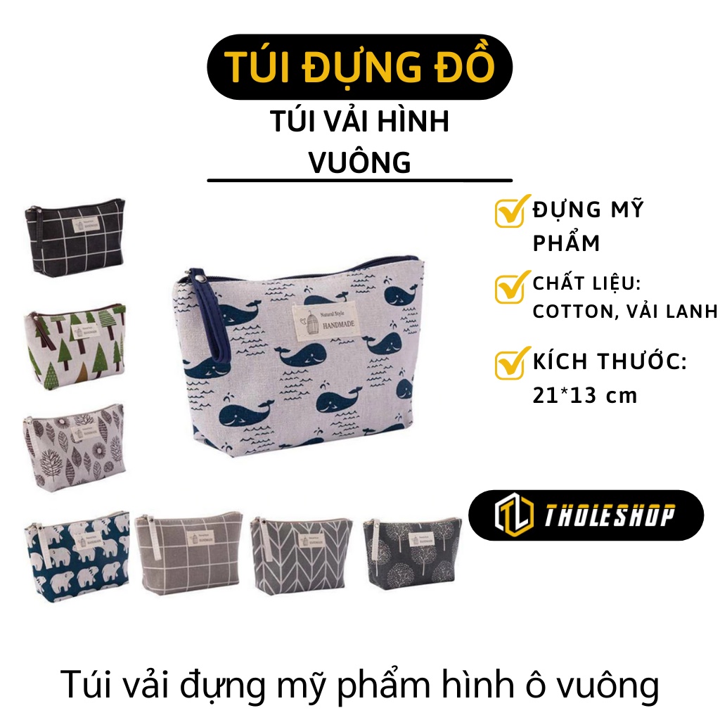 Túi Đựng Mỹ Phẩm - Túi Vải Du Lịch Cá Nhân Xách Tay Hoạ Tiết Hình Vuông Tiện Lợi 7487