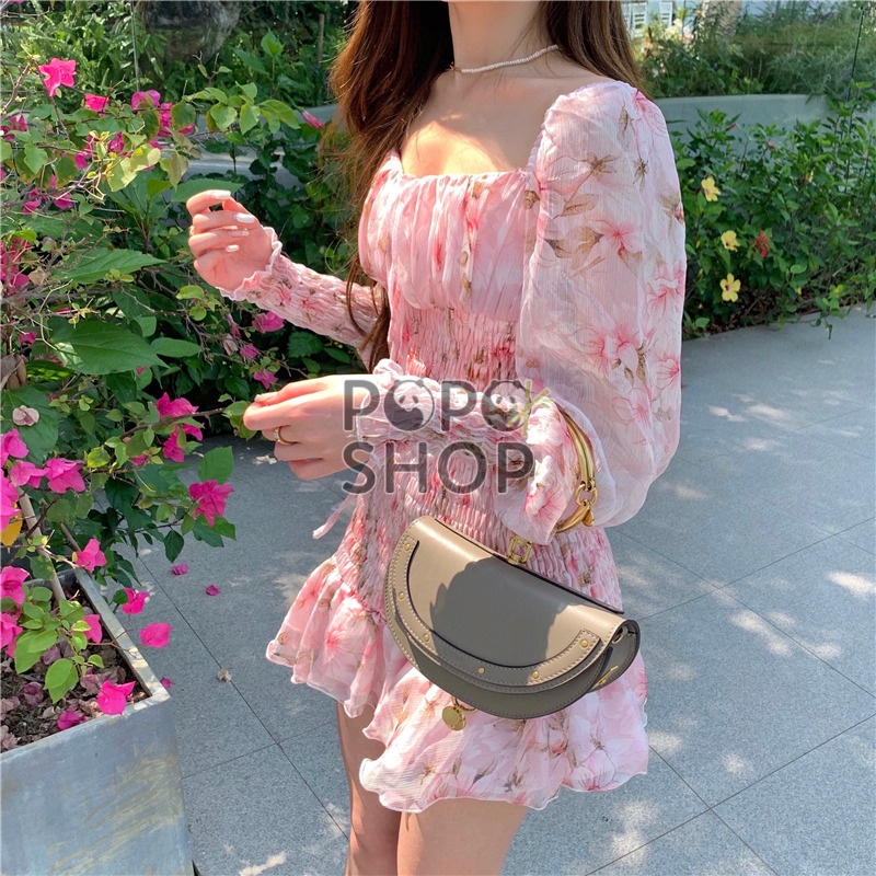 Váy bồng hoa nhí dài tay dịu dàng nữ tính ngọt ngào