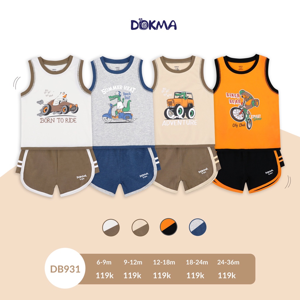 DB931 Bộ ba lỗ bé trai cotton Dokma (9-36M)