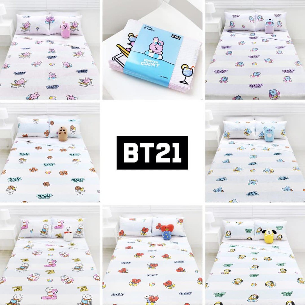 [Tặng Kèm Gift] Hàng Sẵn Vỏ Chăn Ga BT21 RIPPLE BLANKET BT21 COOKY TATA CHIMMY SHOOKY RJ (K88)