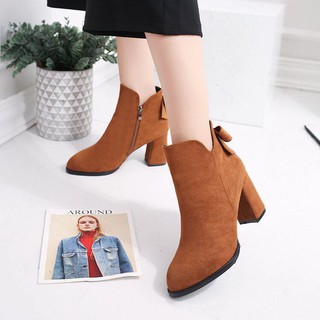 bốt cổ thấp nữ nâng đế nơ sau order quang chau