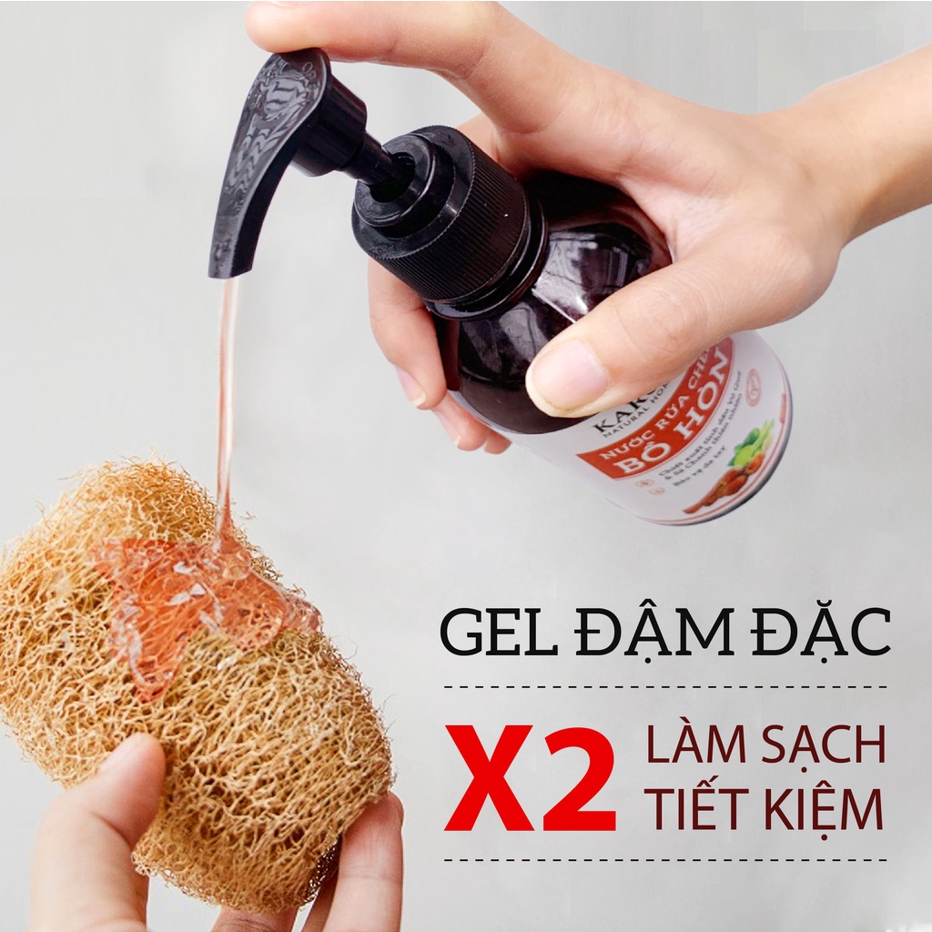 Nước Rửa Chén Bồ Hòn Chiết Xuất Cô Đặc Saponin 9% Thiên Nhiên Dưỡng Ẩm, Không Gây Bong Tróc Da KAROMA 250ml (Chai)