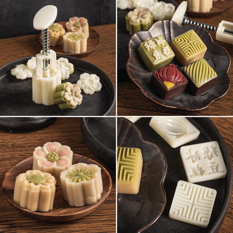 Set 4 Khuôn Nhấn Bánh Trung Thu Hình Hoa Anh Đào 3d