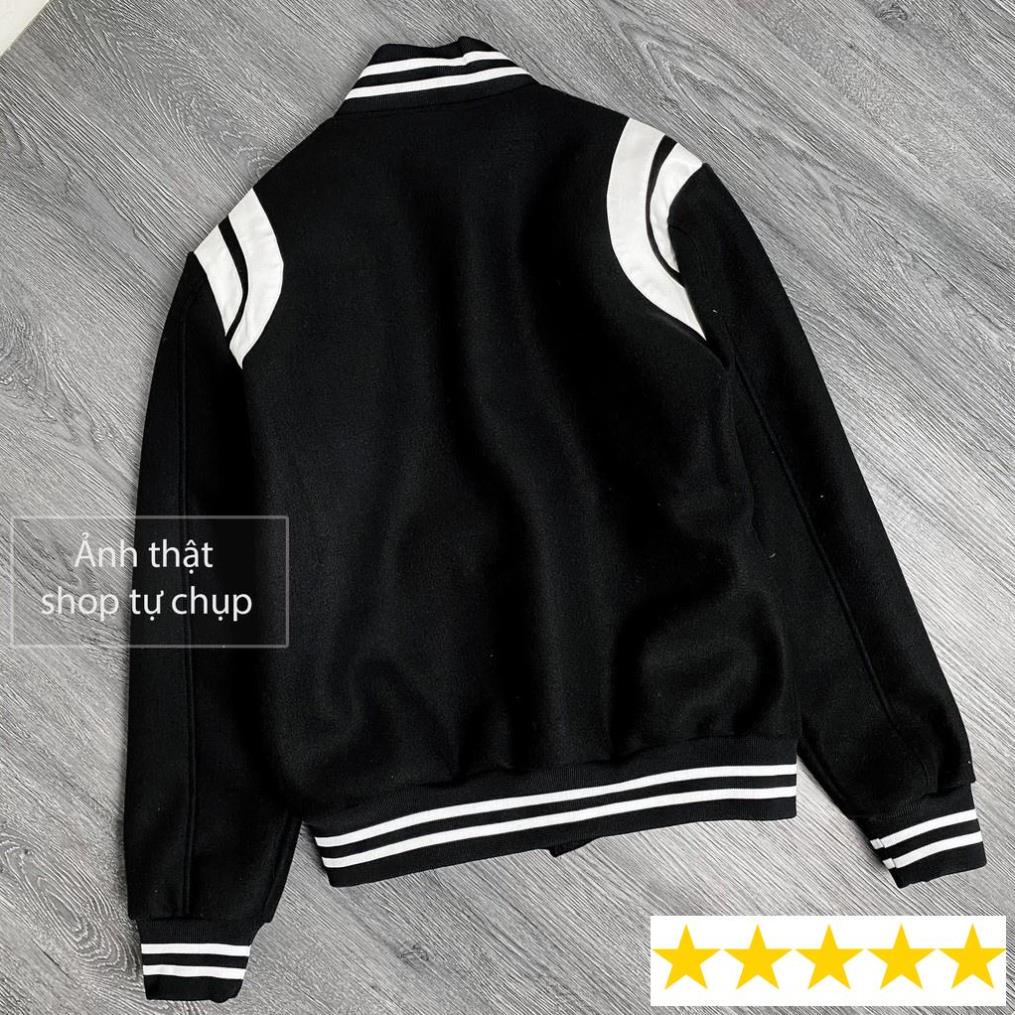 Áo khoác bomber Varsity đen phối trắng TEDDY - SHOP streetwear FREESHIP