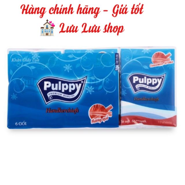 Khăn giấy lụa bỏ túi Pulppy hương quế lốc 6 gói