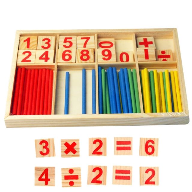 Bộ que tính học toán bằng gỗ - bảng tính que học toán cho bé