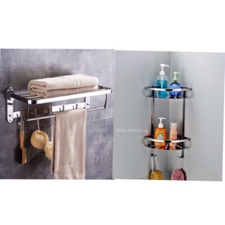 Combo Giàn khăn đa năng và Kệ góc 2 tầng Inox 304