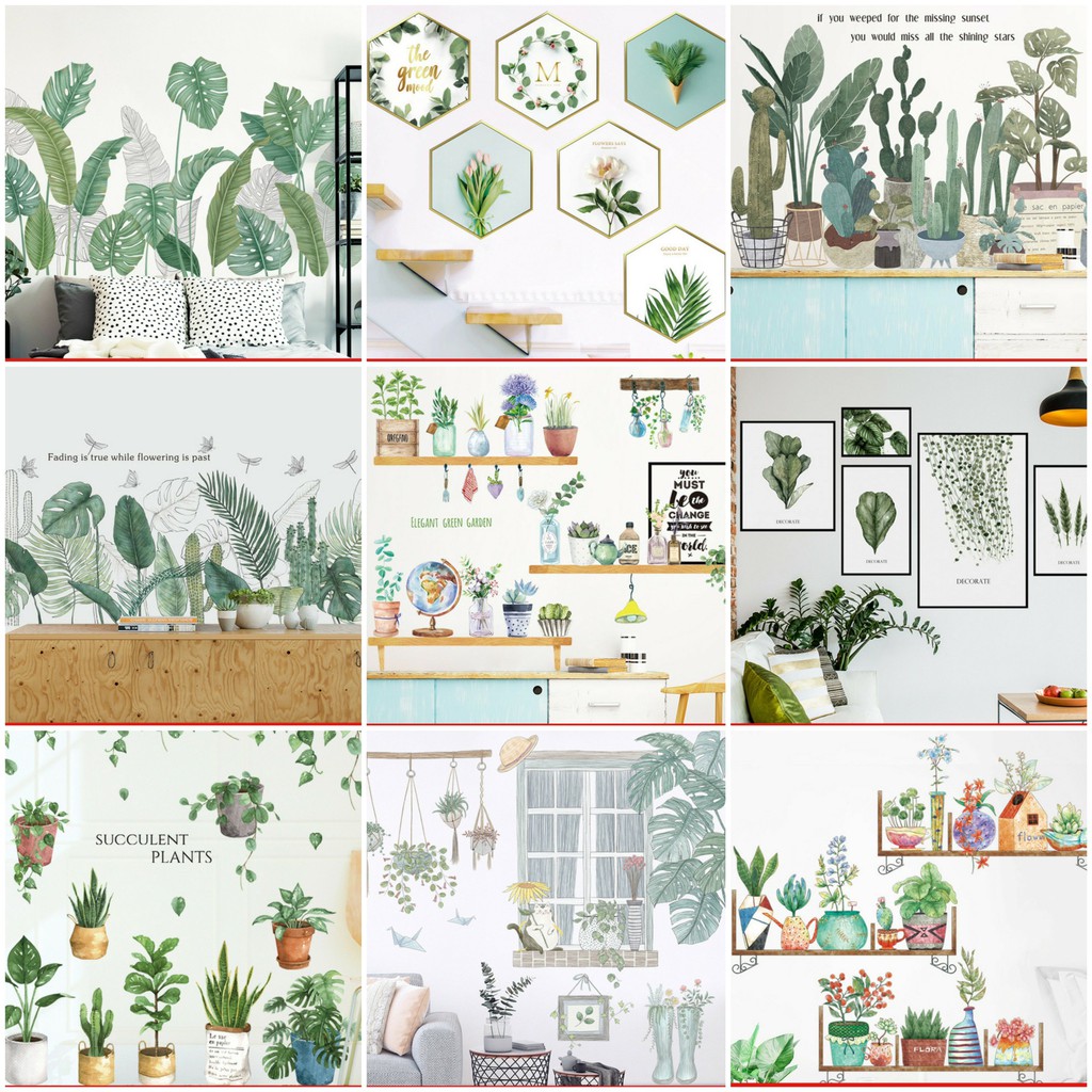 Decal Tranh Dán Tường Trang Trí Lá Cây Bắc Âu Hiện Đại Mới BC010 🌵🌵