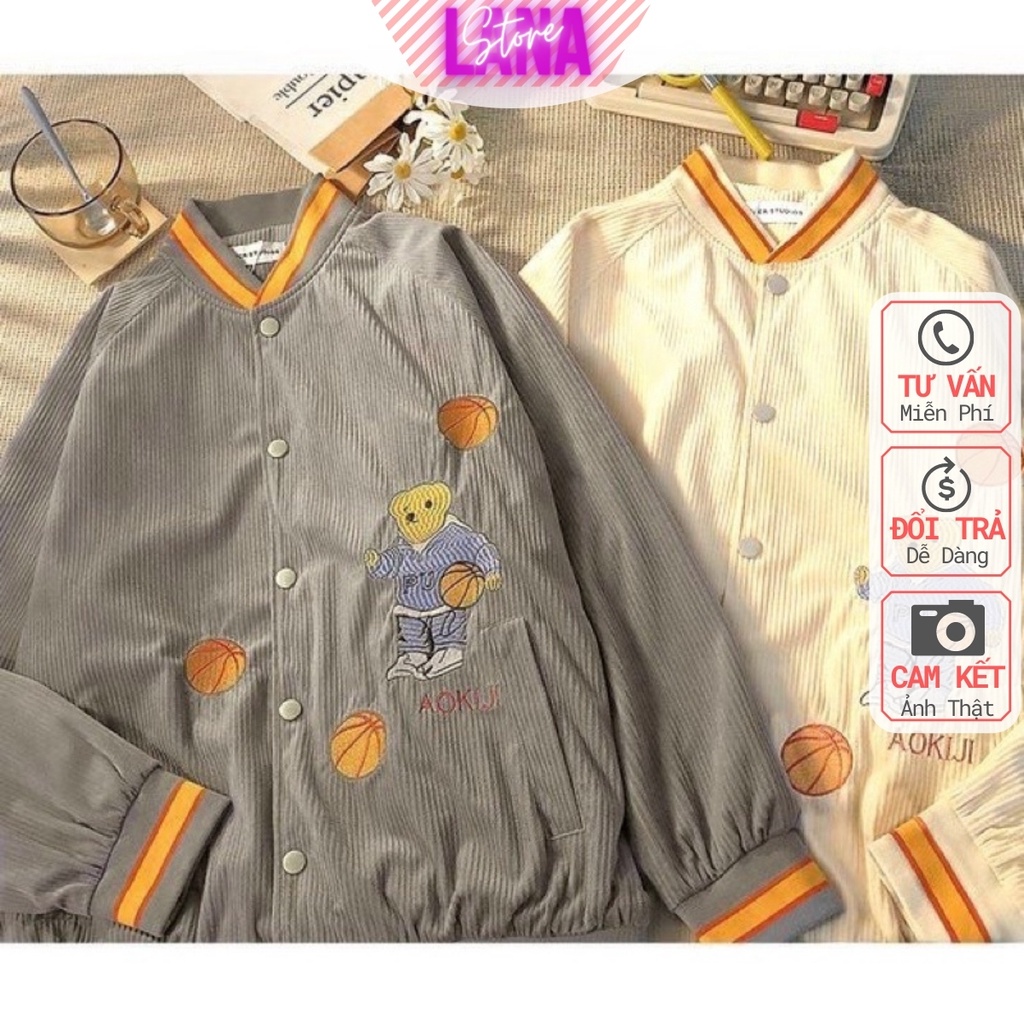 [Ảnh Thật] Áo Khoác Bomber Nhung Gân Gấu Aokiji Unisex Form Rộng nam nữ