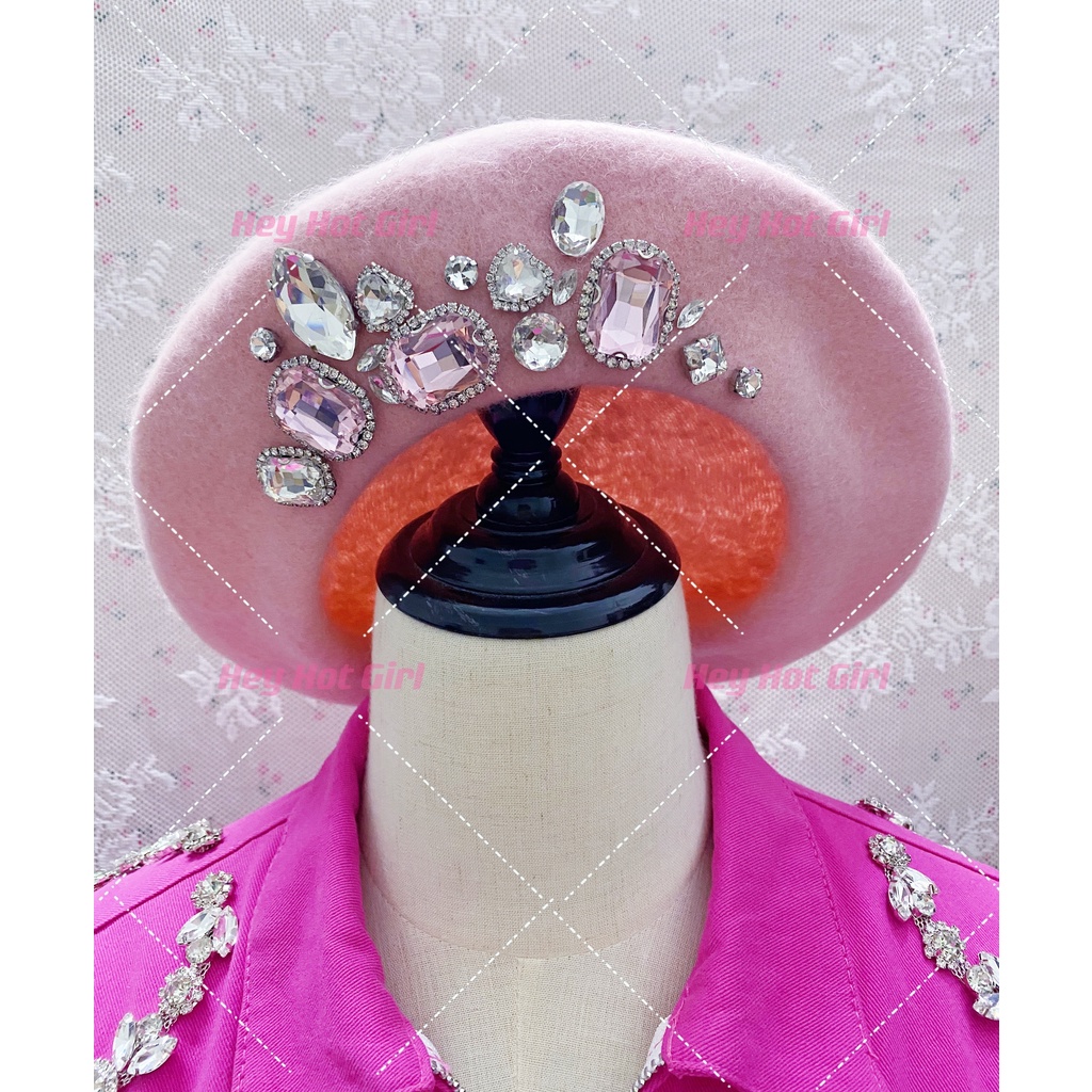 Mũ Beret Đính Đá Quý Phong Cách Công Chúa Vintage Thủ Công Zhang Yuanying