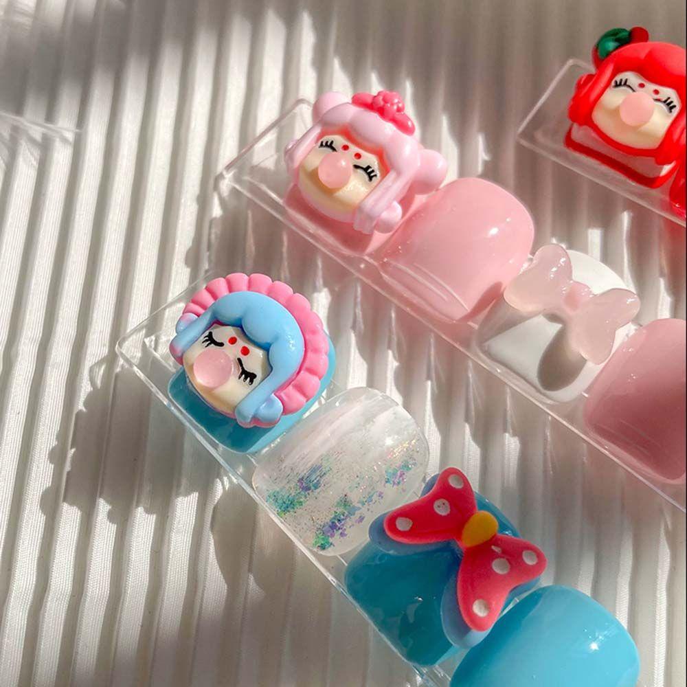 Phụ Kiện Trang Trí Móng Tay Bằng Resin Hình Cô Gái Thổi Bong Bóng Hoạt Hình Nhật Bản DIY