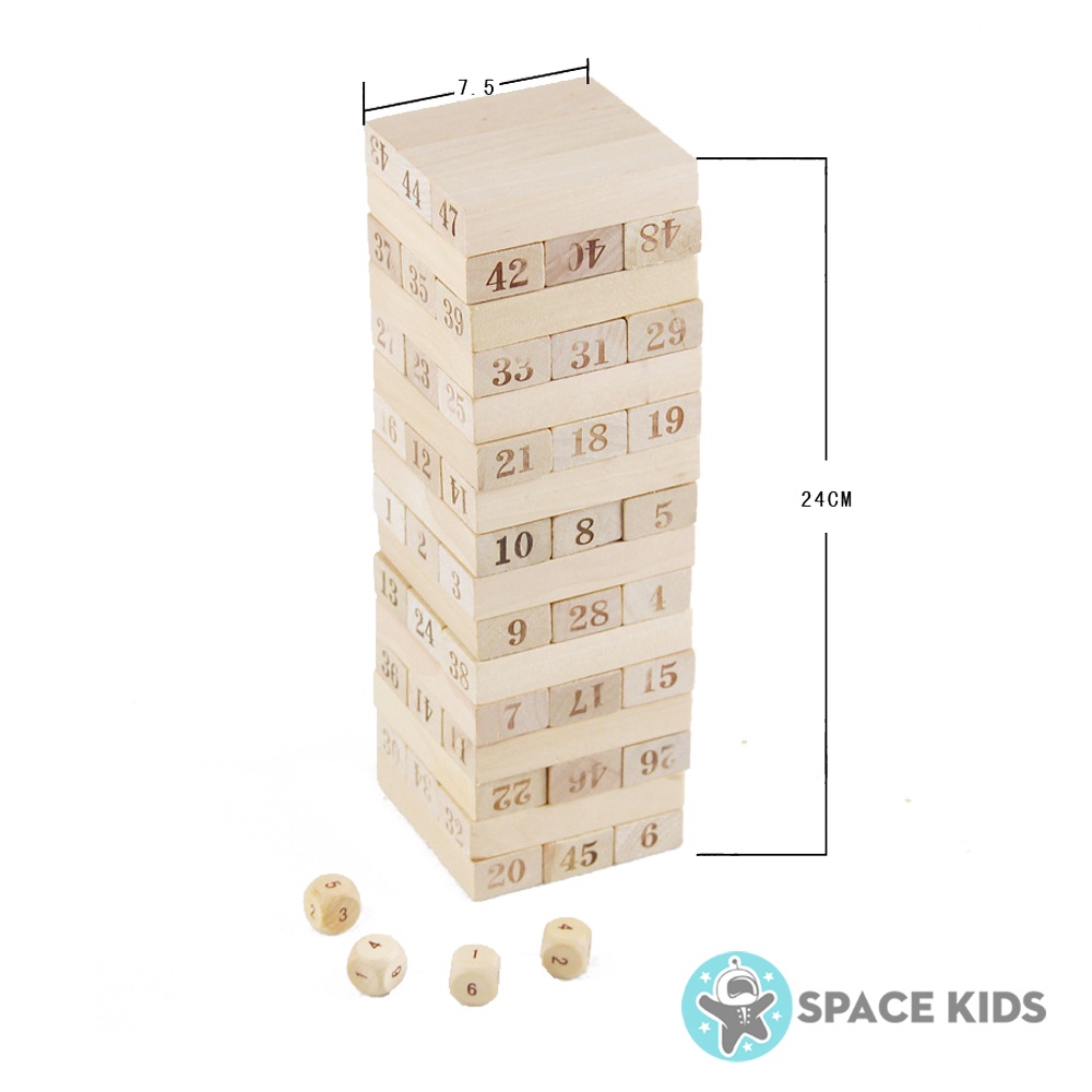 Đồ chơi cho bé Rút gỗ 48 chi tiết in số kèm xúc xắc Space Kids