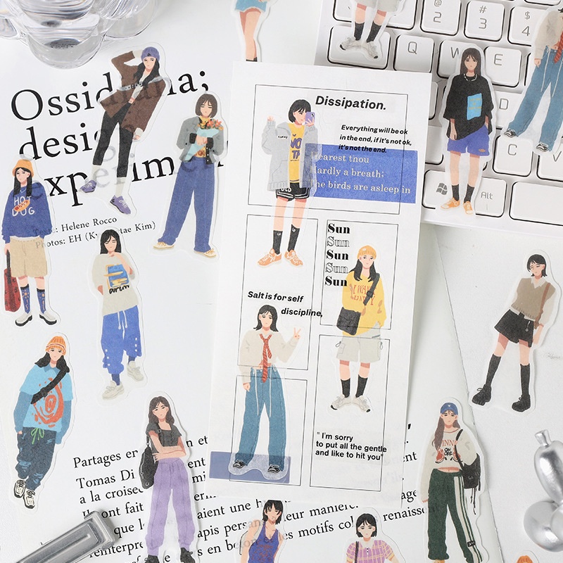 Set 40 Sticker Giấy Washi Dán Trang Trí Sổ Tay Phong Cách Đường Phố