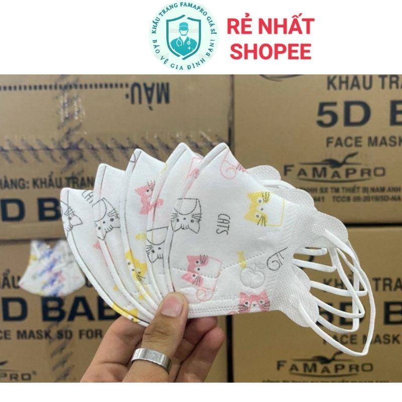 Khẩu trang 5D cho em bé Famapro, hộp 10 cái
