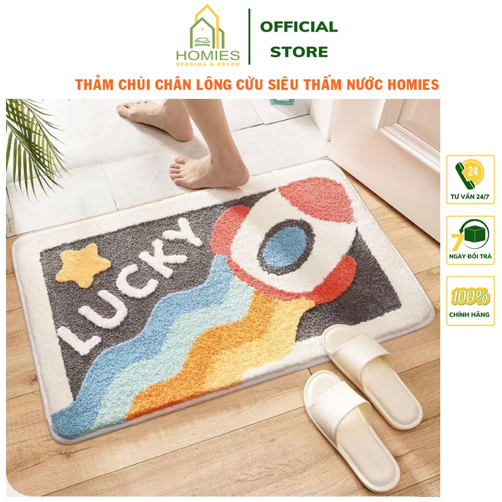 Thảm lau chân, thảm chùi chân lông cừu đế cao su chống trơn trượt, siêu thấm cao cấp - 40cm x 60cm