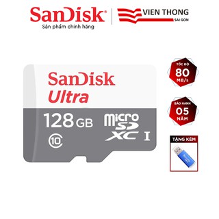 Mua Thẻ nhớ microSDHC SanDisk Ultra 128GB upto 80MB/S 533x tặng đầu đọc thẻ (ngẫu nhiên)