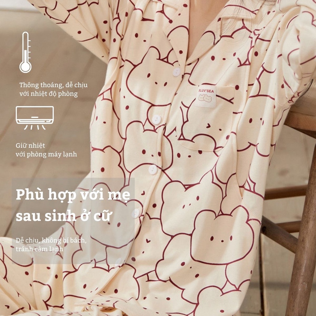 Bộ mặc nhà &amp; sau sinh Sluv'sea Cotton trơn mịn SNU2149