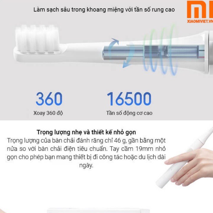 BÀN CHẢI ĐIỆN THÔNG MINH XIAOMI MIJIA T100ư CHỐNG NƯỚC IPX7, NHỎ GỌN 46G