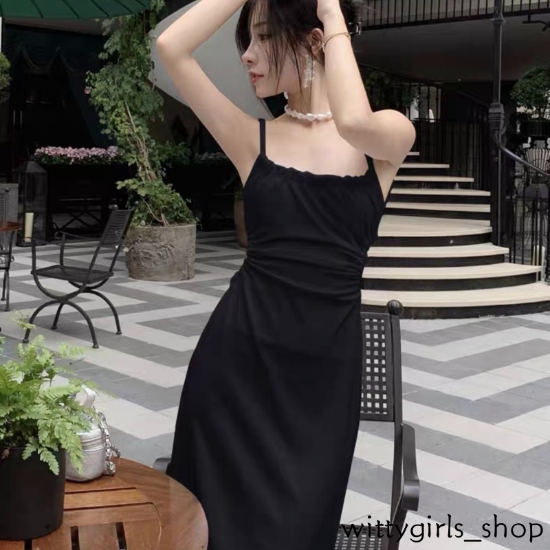 Wittygirls_shop | Đầm Dài Không Tay Cổ Chữ U Hở Lưng Một Mảnh Màu Trắng/Đen Thời Trang Mùa Hè Cho Nữ