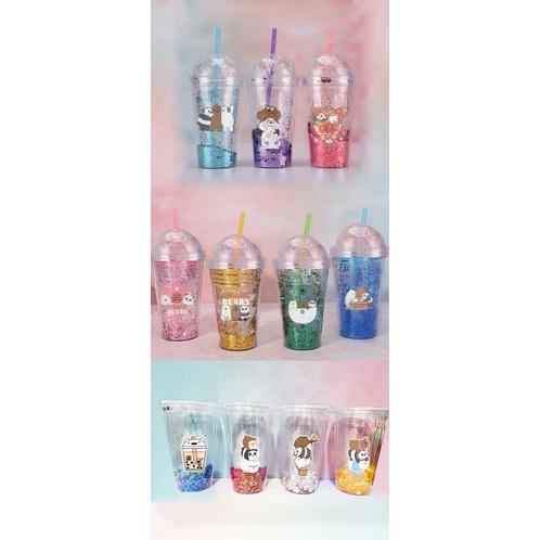Cốc 2 lớp kim tuyến 3 anh em gấu CNKI1 cốc giữ nhiệt ly 2 lớp cốc làm lạnh dễ thương 500ml