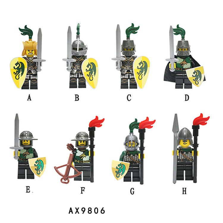 Minifigues LOJO AX 9806 - Lính trung cổ rồng xanh - Minifigures Green Dragon Knight