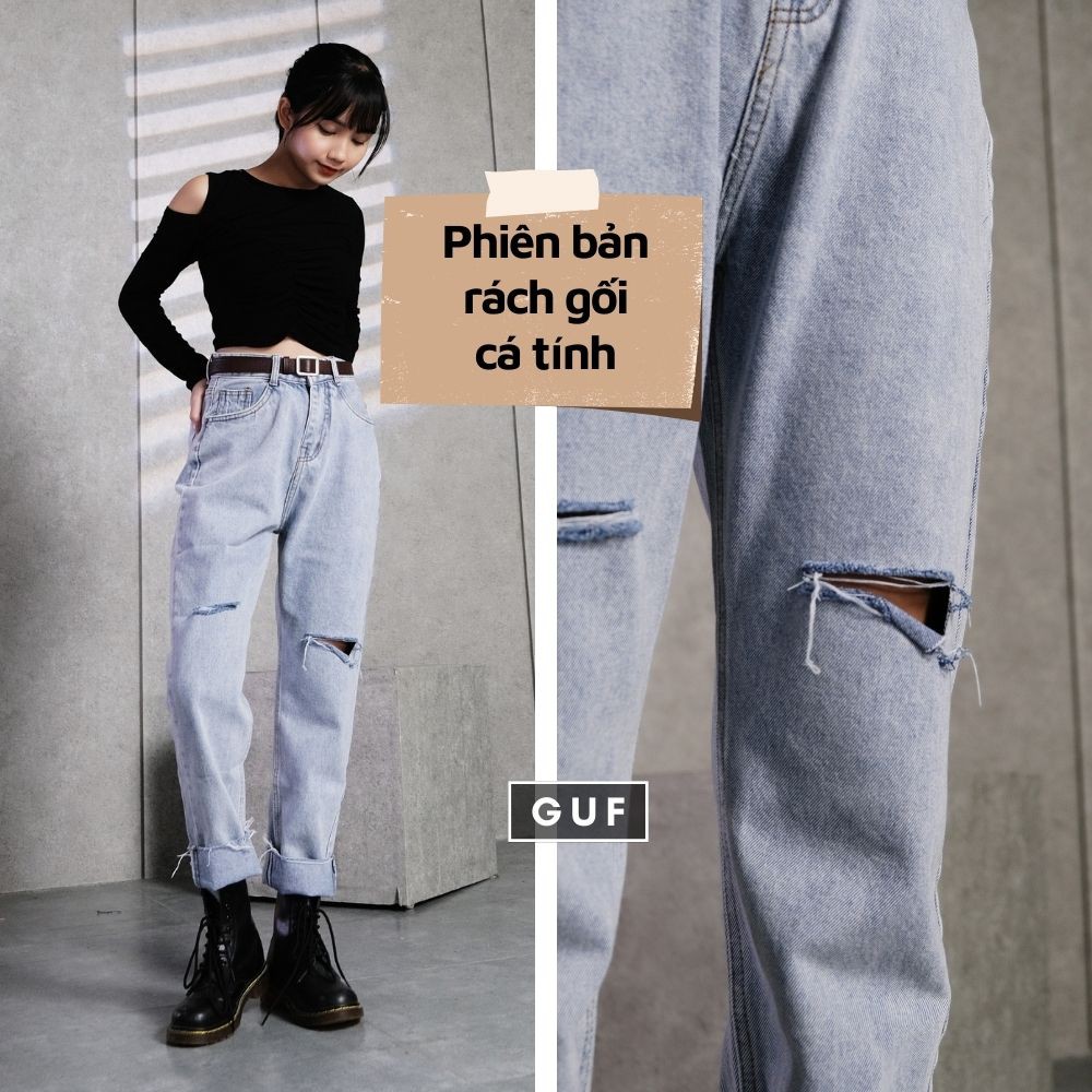 Quần Jean Nữ Dáng Baggy Thương Hiệu GUF Cạp Cao Có Chỉnh Eo GUF