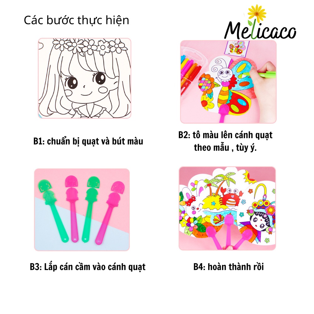 Đồ chơi Quạt cầm tay tự trang trí màu sắc Melicaco
