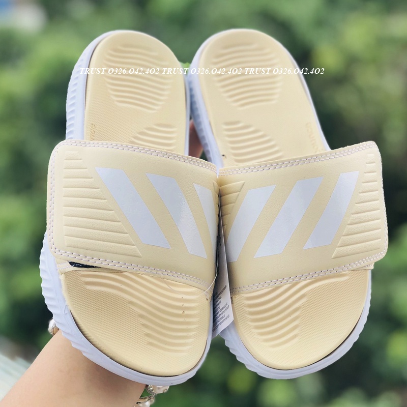Dép Alphabounce adidas ❤️FREESHIP + FullBox❤️ quai ngang nam 3 sọc màu vàng sọc trắng chất xịn 1-1, đế dày nhẹ quai da