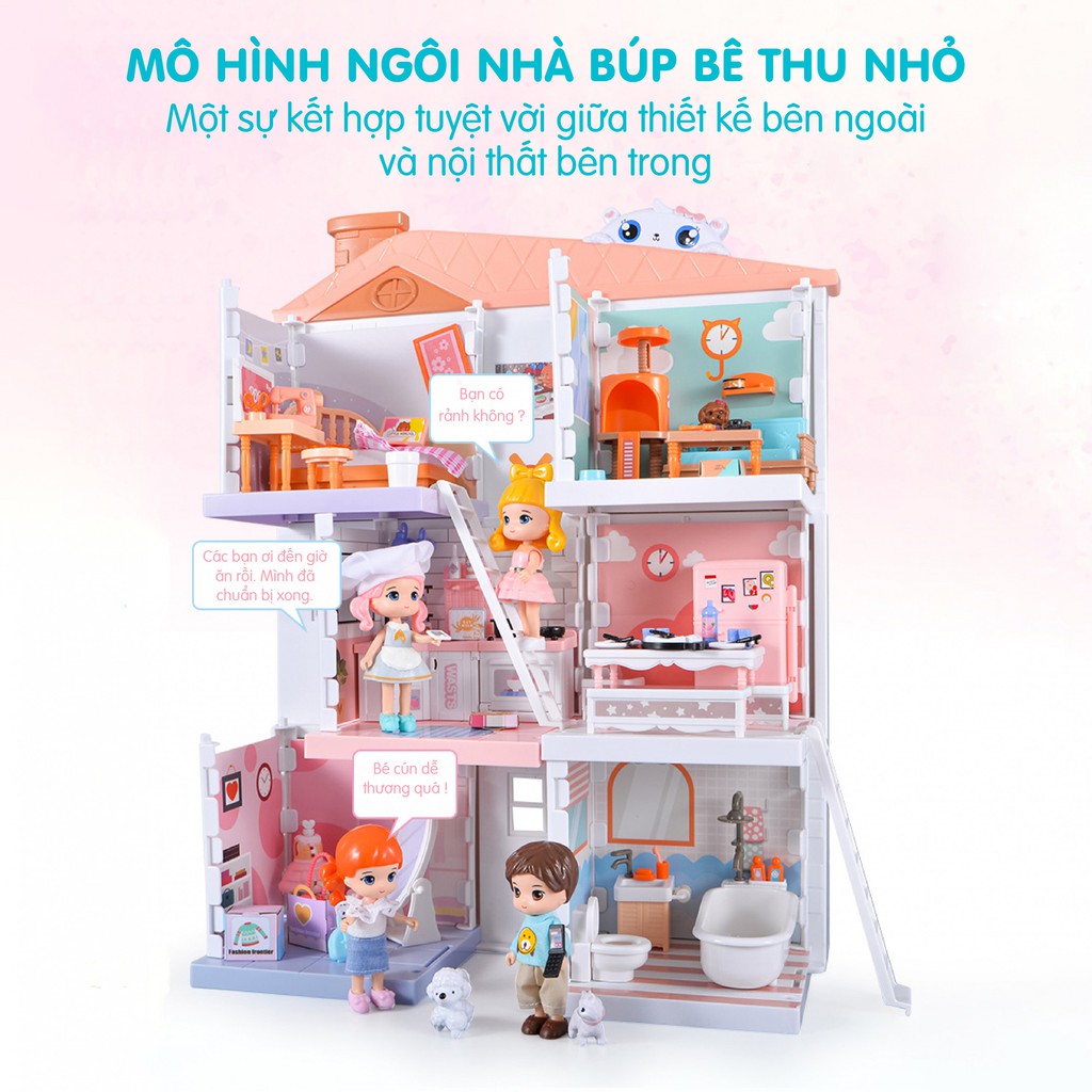 Đồ Chơi Nhà Búp Bê Cho Bé LITTLE WORLD, Búp Bê Trang Điểm,Nấu Ăn, Đồ Chơi Búp Bê Cho Bé 3-6 Tuổi