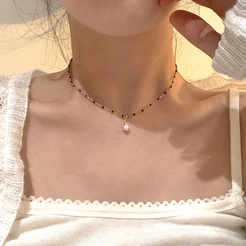 Ahellogirl Vòng cổ Ngọc Trai Hình Giọt Nước Phong Cách Hàn Quốc Sang Trọng Cho Nữ