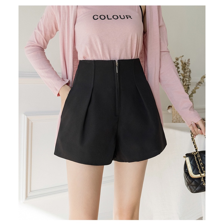 Quần short nữ ống rộng lưng cao ZENA cạp cao khóa giữa vải tuyết mưa Q7777