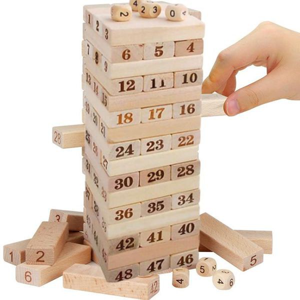 Bộ đồ chơi rút gỗ, trò chơi rút gỗ Wood Toys, kèm 4 xúc xắc chất liệu cao cấp, 54 thanh size lớn - Soleil Home