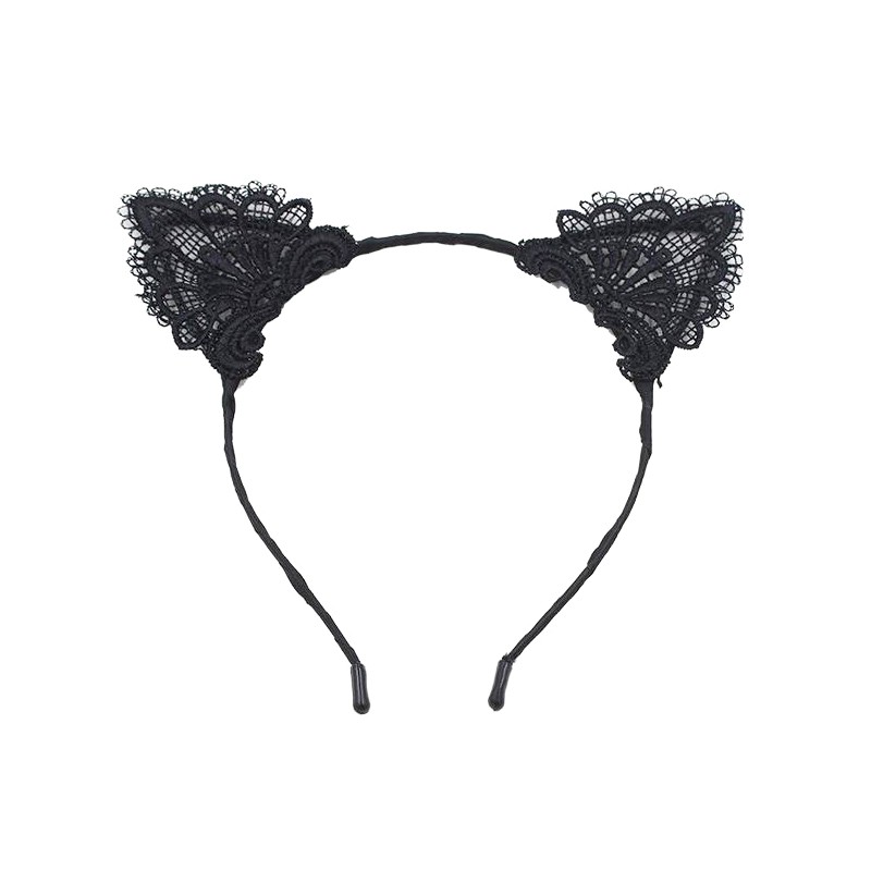 Băng Đô Cài Tóc Hình Tai Mèo Phối Ren Xinh Xắn Kiểu Hàn Quốc Cho Nữ