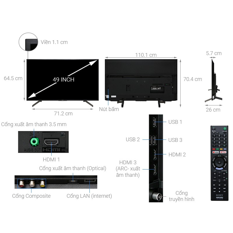 Smart Tivi Sony 4k 49 inch KD-49X7000G