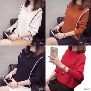Áo len cánh dơi phối viền sọc trắng đen thời trang
