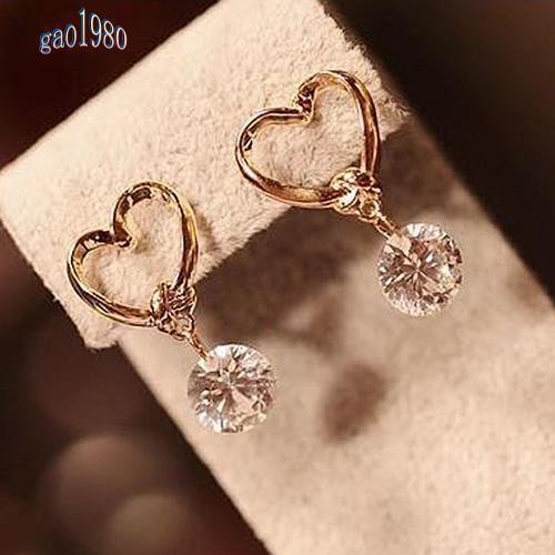 Cặp Bông Tai Trái Tim Nơ Đính Đá Thời Trang Nữ