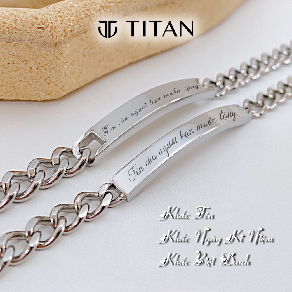 Vòng tay đôi sợi xích nam nữ có Khắc Tên theo yêu cầu, lắc tay dài Titan Store quà tặng tình yêu couple màu bạc không gỉ