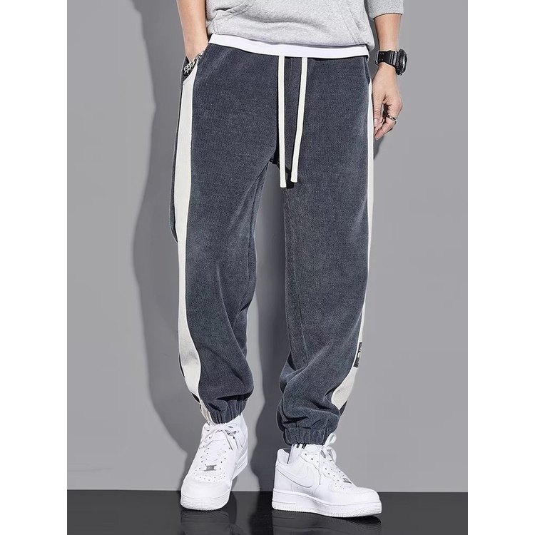 Quần Legging Thể Thao Lưng Thun Dáng Rộng Vải Nhung Kẻ Thời Trang Mùa Thu Cho Nam