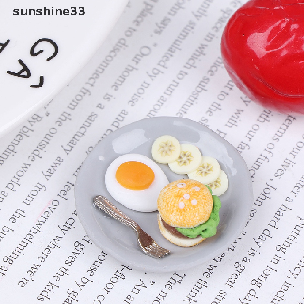 SU 1:12 Dollhouse Miniature Breakfast HamBurger Egg Dish Kitchen Food Accessories n