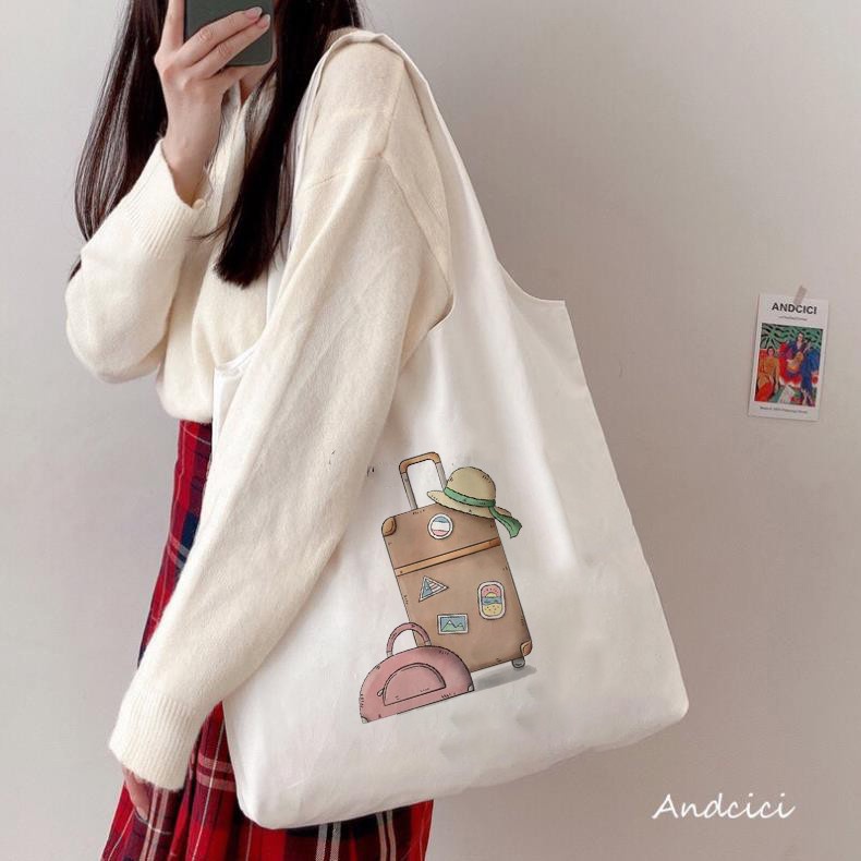 TOTE CANVAS TRAVEL SUMMER FORM TRÒN TÚI VẢI ĐEO VAI BAG NÚT BẤM SIZE LỚN AOMIVN DU LỊCH DẠO PHỐ CÁ TÍNH