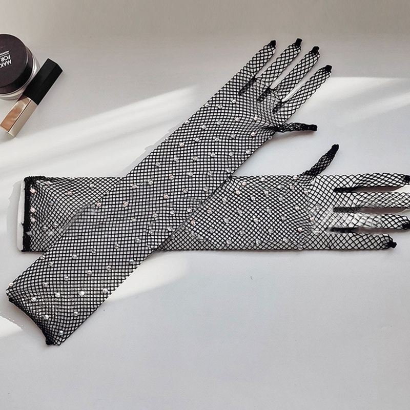 1 Đôi Găng Tay Lưới Dài Đính Kim Cương Giả Quyến Rũ Thoáng Khí Cho Tiệc Cưới