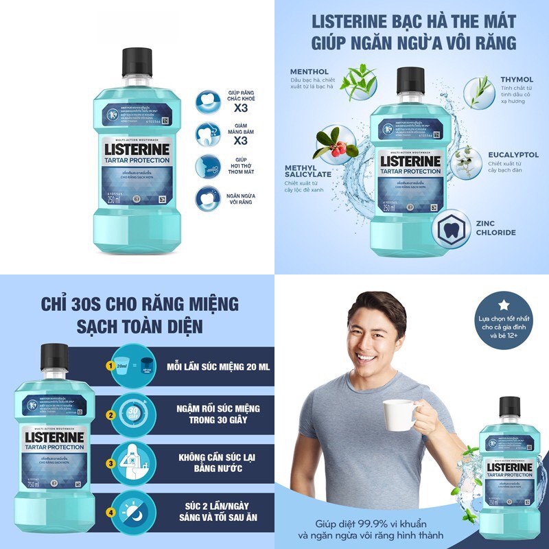 Nước Súc Miệng Listerine Diệt Khuẩn, Giữ Hơi Thở Thơm Mát, Làm Trắng Sáng Răng 250ml (Nhiều Loại)