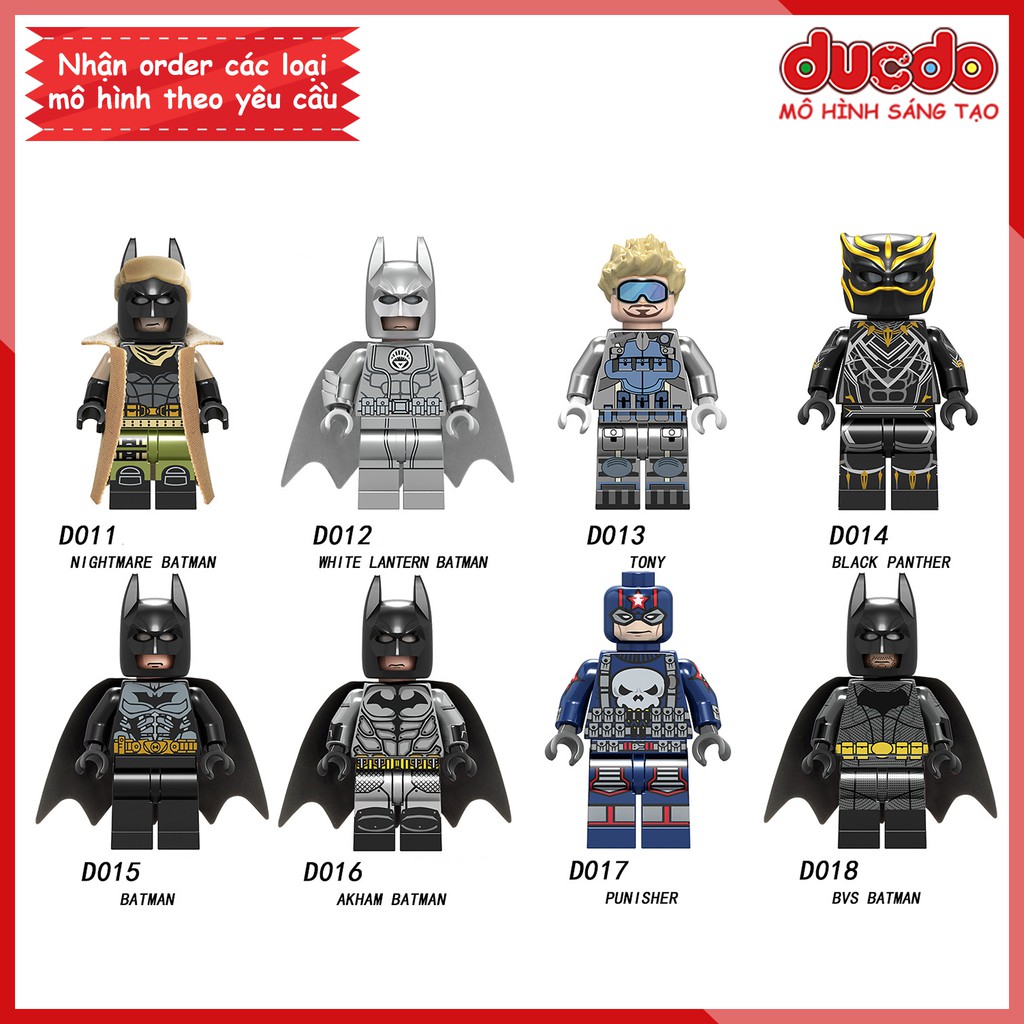 Minifigures siêu anh hùng Batman, Tony, Black Panther, Captain America - Đồ chơi Lắp ghép Xếp hình Mini LeLe D011 - D018